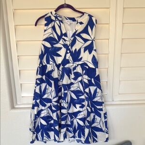 NWT Blue and White Leaf Print Dress- Size Large